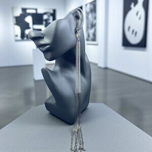 Silver Bronze Ombre Tassel Chain Earrings Long Dangle‎ Y2K Disco Glam Statement